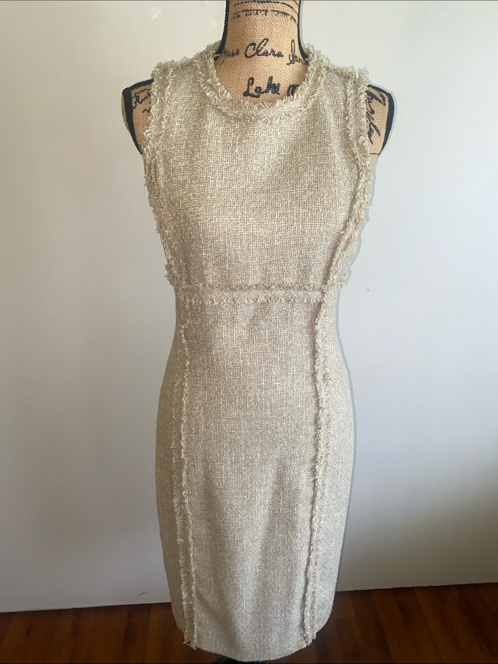 Michael Kors Cream Fringe Tweed Midi Dress
